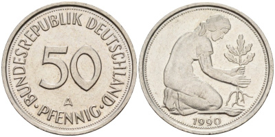 ФРГ 50 пфеннигов 1990 A KM 109, J. 384 медно-никель 4177-825