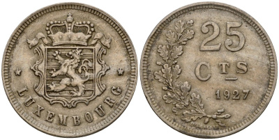 Люксембург 25 сантимов 1927 Шарлотта (1918-1964) KM 37 медно-никель 4577-1144
