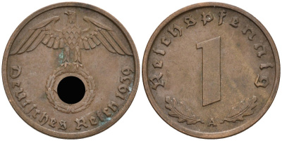 Германия 1 рейхспфенниг 1939 A KM 89, J 361 бронза 4396-1061
