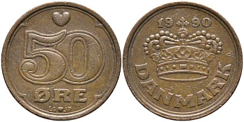 Дания 50 эре 1990 Маргрете II (1972- ) KM 866.2 бронза 113-752