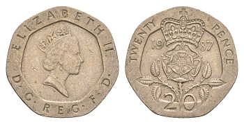 Великобритания 20 пенсов 1987 Елизавета II (1952-2022) KM 939, Spink 4361 (G2) медно-никель 4639-848