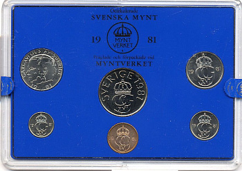 Швеция набор монетного двора из 6 монет 1981 в пластике, Карл XVI Густав (1973- ) KM MS19 UNC 4-3-7-178