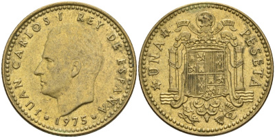 Испания 1 песета 1975 (78) Хуан Карлос I (1975-2014) KM 806 алюминиевая бронза 4604-437