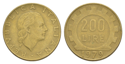 Италия 200 лир 1979 R, шестерня KM 105 алюминиевая бронза 4529-337