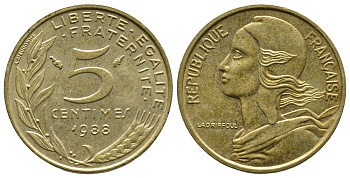 ФРАНЦИЯ 5 САНТИМОВ 1988 ТИП MARIANNE KM 933 медь алюминий никель 93-1327