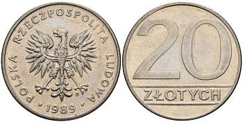 Польша 20 злотых 1989 MW Y 153.2 медно-никель 4187-737