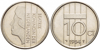 НИДЕРЛАНДЫ 10 ЦЕНТОВ 1984 БЕАТРИКС KM 203 никель 4547-925