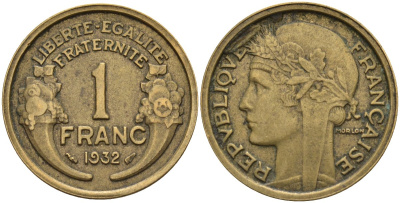 Франция 1 франк 1932 KM 885, Le Franc 219.2 алюминиевая бронза 4142-815