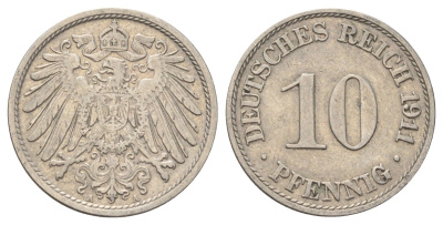 Германия 10 пфеннигов 1911 A KM 12, J. 13 медно-никель 4701-1121