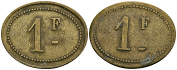 Франция 1 франк XIX-XX век ресторанный жетон латунь 4166-641