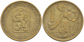 ЧЕХОСЛОВАКИЯ 1 КРОНА 1975 ЖЕНЩИНА САЖАЕТ ЛИПОВОЕ ДЕРЕВО KM 50 алюминиевая бронза 3856-1243