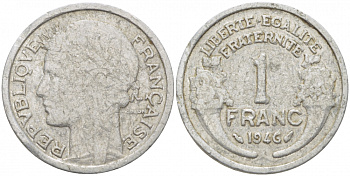 ФРАНЦИЯ 1 ФРАНК 1946 KM 885а.1 алюминий 4402-915
