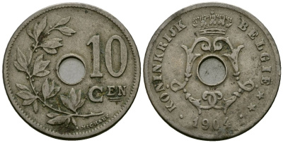 Бельгия 10 сантимов 1904 Belgie KM 53 медно-никель 4172-1142