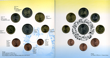 Финляндия евронабор из 8 монет + жетон 2004 Туве Янсов, Мумитролли, официальный набор в оригинальном буклете, 2 евро юбилейная UNC 5-6-2-14