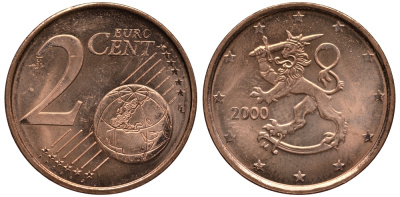 ФИНЛЯНДИЯ 2 ЕВРОЦЕНТА 2000 KM 99 сталь плакированная медью UNC 4181-455