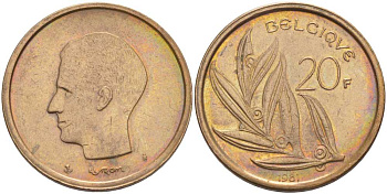 Бельгия 20 франков 1981 Belgique, Бодуэн I (1951-1993) KM 159 никель бронза 4391-342