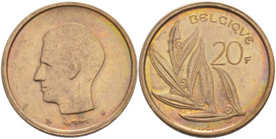 Бельгия 20 франков 1981 Belgique, Бодуэн I (1951-1993) KM 159 никель бронза 4391-342