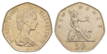 Великобритания 50 пенсов 1977 Елизавета II (1952-2022) KM 913, Spink 4223 медно-никель aUNC 4634-614
