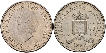Нидерландские Антилы 1 гульден 1982 Беатрикс (1980-2013) KM 24 никель 4140-213