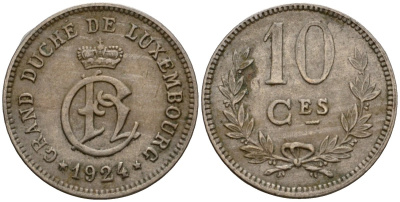 Люксембург 10 сантимов 1924 Шарлотта (1918-1964) KM 34 медно-никель 4584-114
