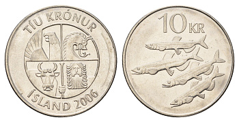 Исландия 10 крон 2006 рыбы KM 29.1a сталь плакированная никелем 4691-313