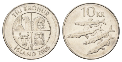 Исландия 10 крон 2006 рыбы KM 29.1a сталь плакированная никелем 4691-313
