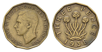Великобритания 3 пенса 1938 Георг VI (1936-1952) KM 849, Spink 4112 никель латунь 4116-642