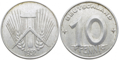 ГДР 10 пфеннигов 1952 A KM 7 алюминий 3856-234