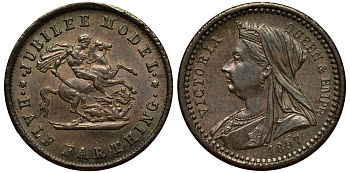 Великобритания 1/2 фартинга 1897 юбилейная модель, Виктория (1837-1901), жетон, не для обращения медь 1524-623