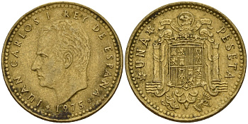 Испания 1 песета 1975 (79) Хуан Карлос I (1975-2014) KM 806 алюминиевая бронза 4189-864