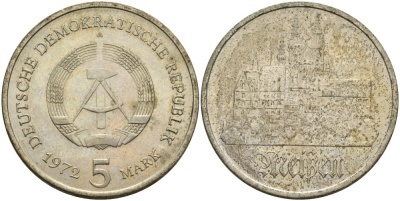 ГДР 5 марок 1972 А, Мейсенский собор KM 37, J. 1543 медно-никель UNC 4574-546