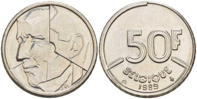 БЕЛЬГИЯ 50 ФРАНКОВ 1993 BELGIQUE, БОДУЭН I (1951-1993) KM 168 никель 210-957