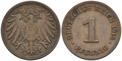 Германия 1 пфенниг 1912 D KM 10, J. 10 медь 4576-238