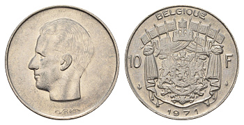 Бельгия 10 франков 1971 Belgique, Бодуэн I (1951-1993) KM 155.1 никель 4678-954