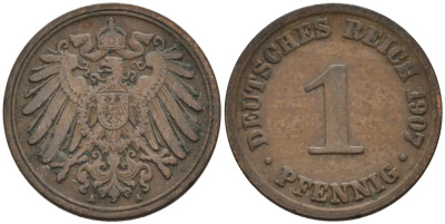 Германия 1 пфенниг 1907 A KM 10, J. 10 медь 4567-1244