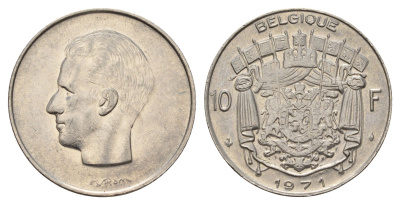 Бельгия 10 франков 1971 Belgique, Бодуэн I (1951-1993) KM 155.1 никель 4678-954