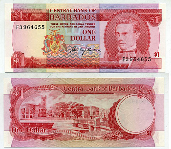 БАРБАДОС 1 ДОЛЛАР 1973 САМУЭЛЬ ДЖЕКМЕН ПРЕСКОД, TDLR, ТРАФАЛЬГАРСКАЯ ПЛОЩАДЬ В БРИДЖТАУНЕ Pick 29а бумага UNC (ПРЕСС) 7552-42-2