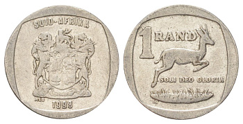 ЮАР 1 ранд 1998 KM 164 медь плакированная никелем 4627-344