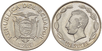 ЭКВАДОР 1 СУКРЕ 1988 АНТОНИО ХОСЕ де СУКРЕ KM 89 сталь плакированная никелем UNC 66-921