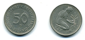 ФРГ 50 ПФЕННИГОВ 1971 D KM 109.1, J. 384 медно-никель 25-1851