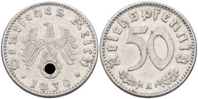 Германия 50 рейхспфеннигов 1939 А, символика KM 96, J. 372 алюминий 4591-134