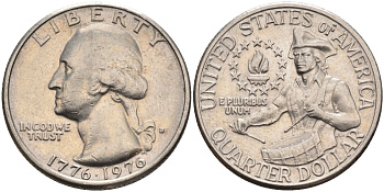 США 25 центов (квотер) 1976 D, 200 лет независимости (1776-1976), Вашингтон, барабанщик KM 204 медь плакированная медно-никелем 4584-1045