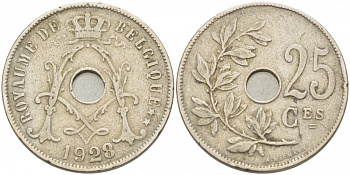 БЕЛЬГИЯ 25 САНТИМОВ 1928 BELGIQUE KM 68.1 медно-никель 87-1541