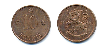 Финляндия 10 пенни 1936 республика (1918-1962) KM 24 медь 51-5542