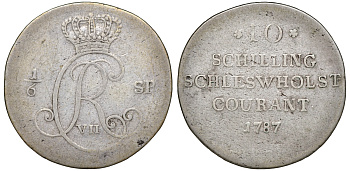 Шлезвиг-Гольштейн 10 шиллингов 1787 KM 128 серебро 1523-715