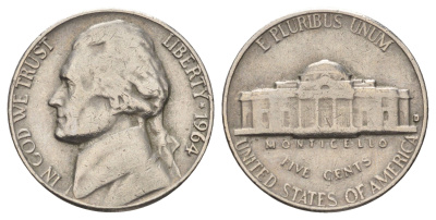 США 5 центов 1964 Джефферсон KM A192 медно-никель 4671-832