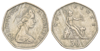 Великобритания 50 пенсов 1969 Елизавета II (1952-2022) KM 913, Spink 4223 (H1) медно-никель 4140-612