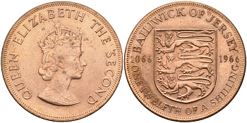 Джерси 1/12 шиллинга 1966 900 лет Нормандскому завоеванию KM 26 бронза aUNC 4583-436