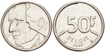 БЕЛЬГИЯ 50 ФРАНКОВ 1987 BELGIE, БОДУЭН I (1951-1993) KM 169 никель 106-441