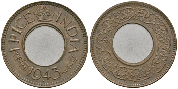 Британская Индия 1 пайс 1944 Георг VI (1936-1952) KM 533 бронза 33-1012